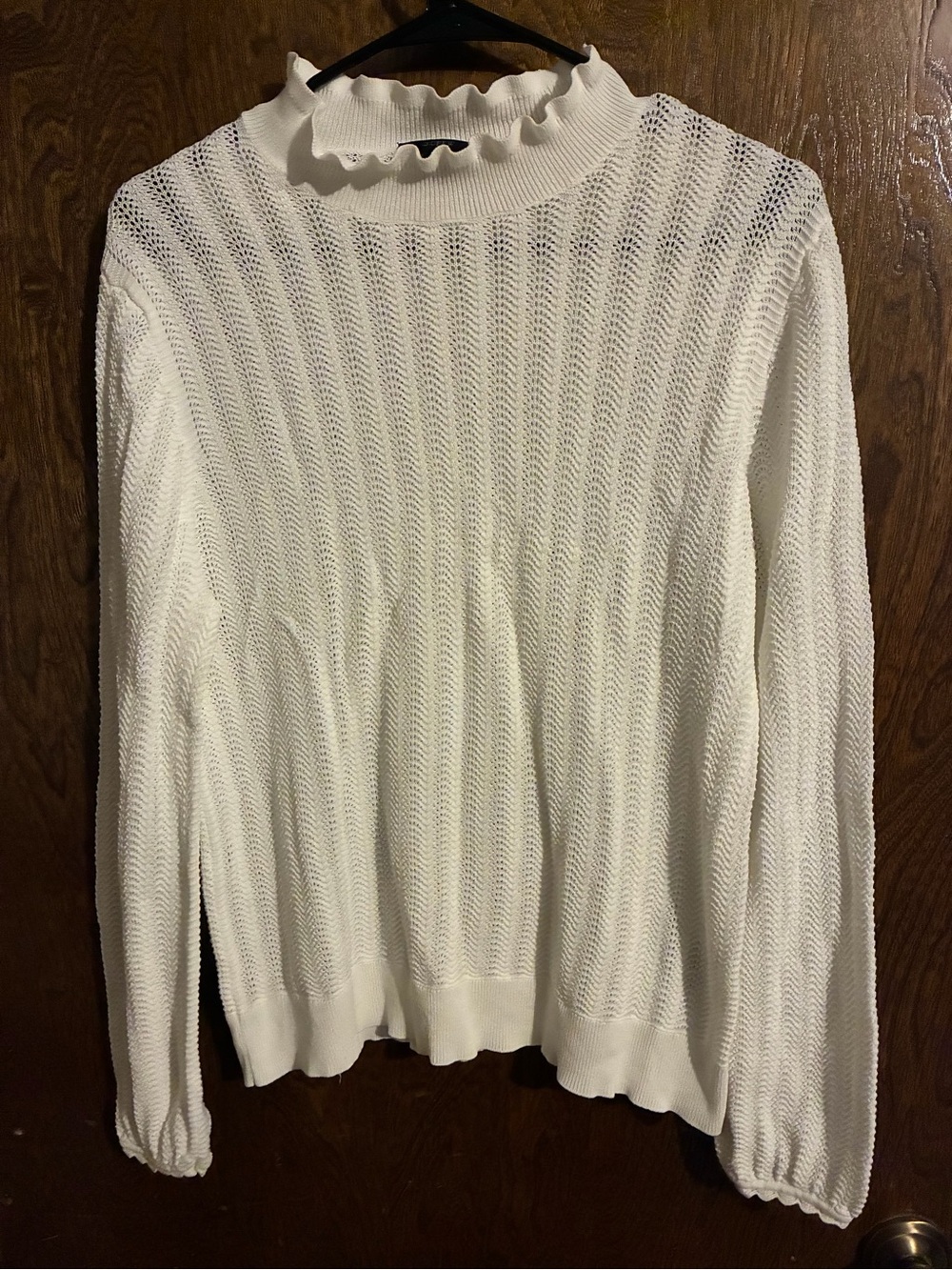 J. Crew Cream Ruffle Mock-Neck Knit Sweater